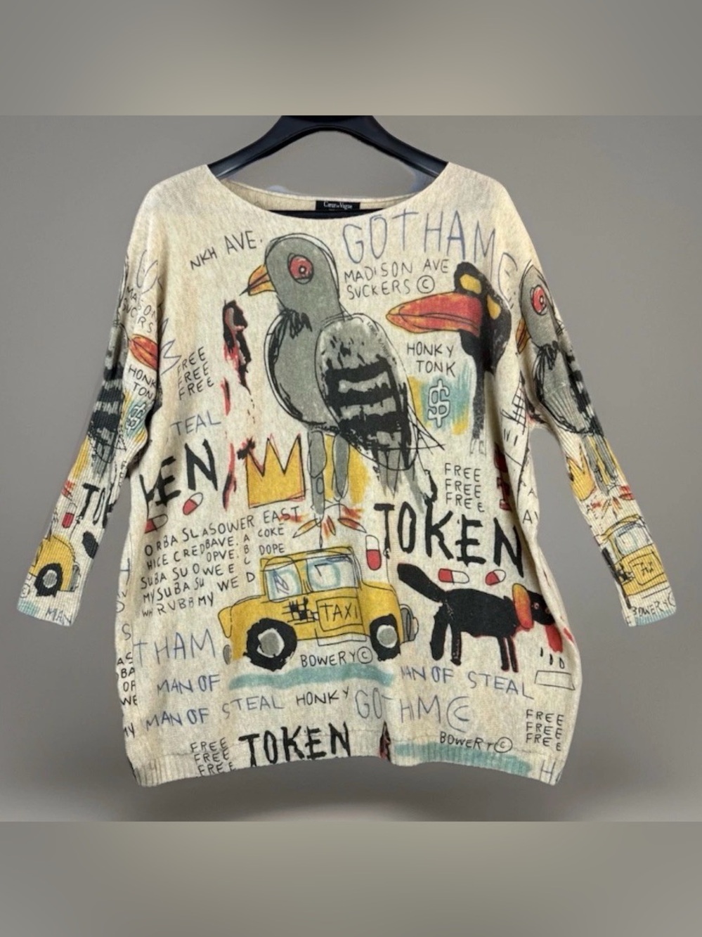 Coeur De Vague Grafitti Artwork Knit Sweater One Size (XL) Wearable Art Superman